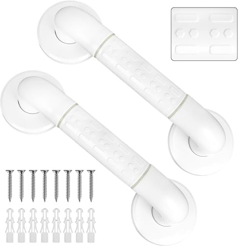 Anti-Slip Grab Rail for Bathroom and Outdoor – 12 Inch White Stainless Steel Grab Handles for Elderly, Disability Aids and Equipment for the Home,Hand Rail with Luminous Nightlight for Enhanced Safety