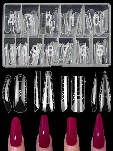 XIAOHEBAN 96 Piezas Tips Uñas Polygel Moldes Uñas Polygel Kit, 4 Estilos Tip Uñas Postizas Extensión de Poli Gel Dual Nail Forms para Extensión de Uñas, Para Manicura y DIY Nail Art at Home