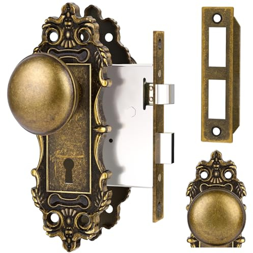 CEYMIO Mortise Lock Door Knobs Interior Bronze Door Knob Antique Door Handle Skeleton Key Privacy Vintage Door Locks for Bedrooms Bathroom
