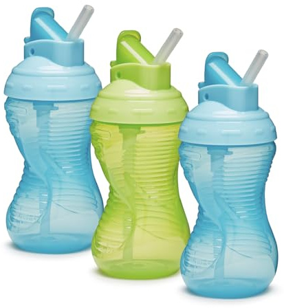 Munchkin 3 Pack Mighty Grip Baby Cups Straw | Leakproof |296ml | Blue/Green