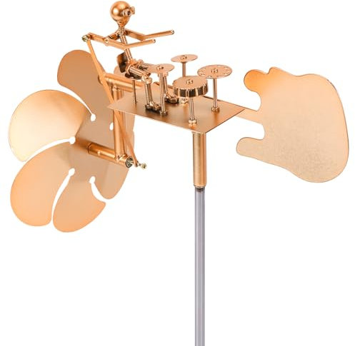 lasuroa Molino de Viento Baterista de Metal, Escultura Musical Percusión Cinética Impulsada por el Viento Estatuas Jardín Arte Rock and Roll para Césped Patio y Decoración Exterior