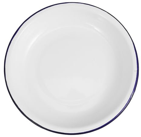 JECOMPRIS Deep Enamel Plate for Dinner Outdoor Picnic BBQ Vintage Enamelware Enamel Dish for Fruit Salad Pasta