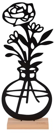 UNUS Deko-Aufsteller Rose in Vase aus Metall, Tischdekoration in Schwarz | für Innen- und Außenbereich, modernes Blumendesign ohne Pflegeaufwand