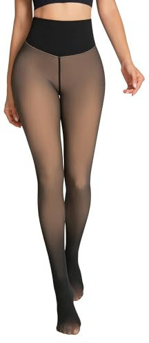 oufali Tummy Control Fleece Lined Tights Butt Lifting Pantyhose Fake Transluscent Thermal Leggings for Women, Light Shade, L