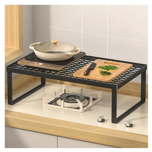 kochfeld abdeckung Großes Metall-Hochregal, Carbonstahl-Gasherd-Abdeckplatte schwarz-weiß, gelochte Induktionsherd-Halterung für Haus & Wohnmobil(Black,50x27x15cm/19.7x10.6x5.9in)