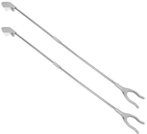 WRITWAA Lot De 2 Pinces Pliantes Extra Longues En Acier Outil De Préhension Pliable Léger Pour Personnes Âgées Gris