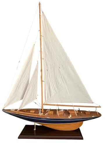 Modello di barca a vela in legno classe J, 76 cm, barca a vela da corsa America's Cup da corsa, altezza 97 cm, decorazione nautica, kit modellino parzialmente assemblato