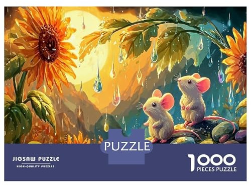 Mice in Flower Garden Jigsaw Puzzle Mice in Rain 1000 Pieces Premium Cardstock for Teens 12-18 Housewarming Gift 52x38cm/1000pcs