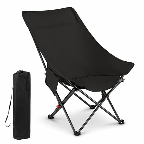 BUERPINKING Campingstol vikbar 150 kg, campingstolar lätt, campingfåtölj med sidofickor, campingstol för utomhus, vandring (svart)