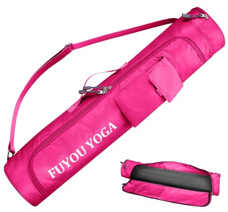 Yogamattväska för kvinnor, multifunktionell yogaväska, tygväska och pilatesväska, yogamatta, bärare, gymväska med justerbar rem, lätt hållbar yogamatta väskor för yoga, pilates, gymträning (het rosa
