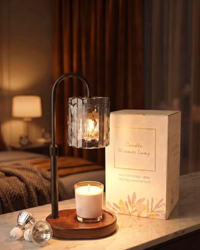 50W Candle Warmer Lamp, Electric Wax Melt Burner, Wax Warmer Lamp | Electric Adjustable Height Candle Warmer with Timer and Dimmer, Smoke Grey Glass Cover,House Warming Gift, 2 Bulb