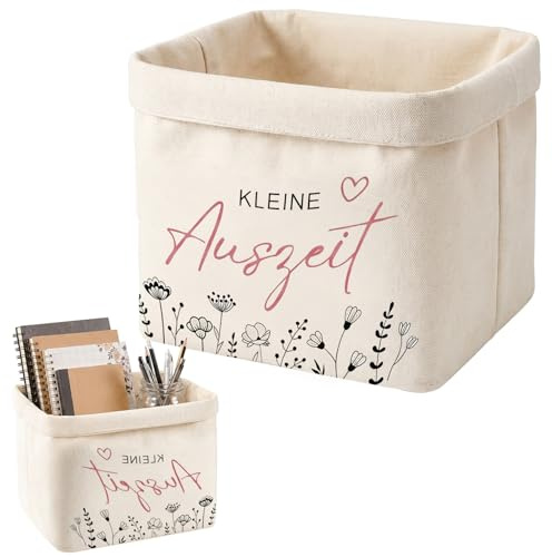 Kleine Auszeit Geschenk Korb – Geschenkkorb Leer für Frauen, Korb für Geschenke aus Baumwolle & Leinen, Geschenkverpackung für Wellness Gutschein, Yoga Zubehör, Tee & Snacks 37x25x15cm