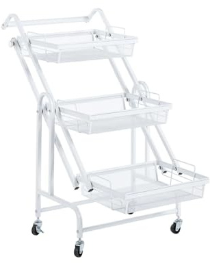 3 Tier Rolling Utility Cart with Wheels, Adjustable Storage Trolley, Lightweight Metal Organiser for Kitchen Bathroom Office Bedroom Laundry Room, White (3 Tier)