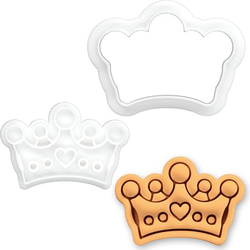 BAKERLOGY Princess Crown Mini Cookie Cutter & Stamp – Fairy Tale Royal Tiara Biscuit Cutter for Cookies, Fondant Cupcake, Cake Decoration, & Crafts