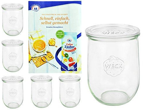 MamboCat 6er Set Weckgläser 1062 ml Tulpenform mit Deckel I Original Weck Tulpenglas Dessertglas I Einweckgläser mit Deckel für Obst Gemüse UVM I inkl. Diamant-Zucker Gelierzauber Rezeptheft
