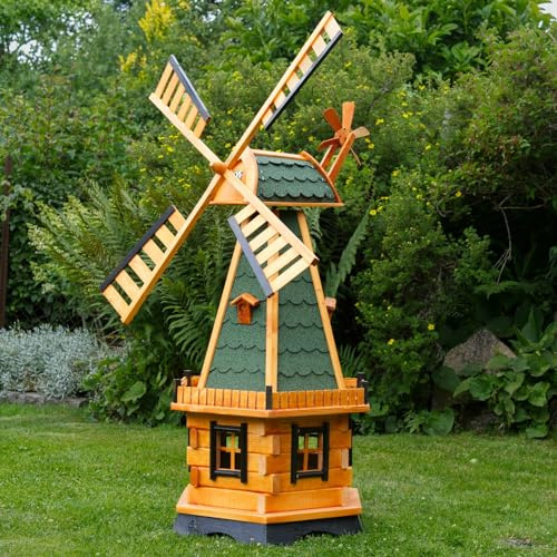 Deko-Shop-Hannusch Große Windmühlen wahlweise mit Solarbeleuchtung - Höhe 1,30 oder 1,45 Meter, Farbe|Größe:1.45m grün