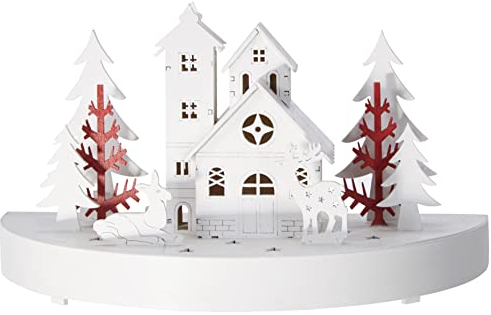 HGD Weihnachtsfrieden Diorama con 6 Leds, Madera, Blanco, 25 x 12,5 x 14,5 cm