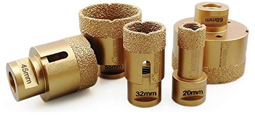 SHDIATOOL Set di Punta per Trapano Diamantata 5 Pezzi 20/32/45/55/68mm Vacuum Brasato Foretto Diamantato con Filettatura M14 per Porcellana Piastrella Granito Marmo Taglio a Secco