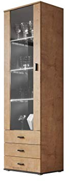Mirjan24 Vitrine Standvitrine Soho S1, Glasvitrine, Vitrinenschrank, Hochschrank, Stauraumvitrine, Wohnzimmer Highboard Schrank (Eiche Lefkas/Eiche Lefkas + Schwarz, mit RGB LED Beleuchtung)