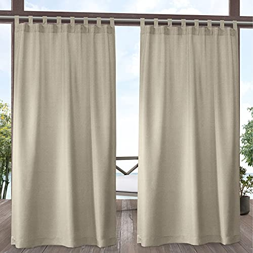 Exclusive Home Biscayne Indoor/Outdoor Two Tone Textured Hook-and-Loop Tab Top Curtain Panel Pair, 54x96, Natural, Set of 2