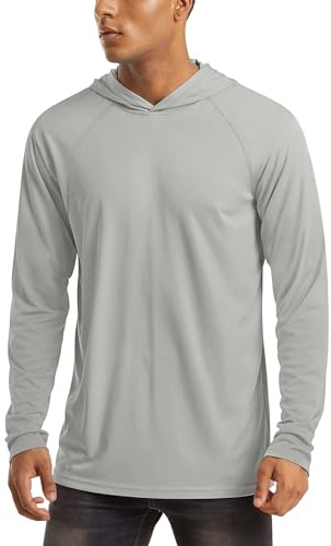 MAGCOMSEN Rashguard Herren UV Schutz Trainingsshirt Sommer Quick Dry Outdoorshirt mit Kapuze Herren Sonnenschutz UPF 50+ T-Shirt Fishing Surfen Hoodie Shirt Hellgrau XL