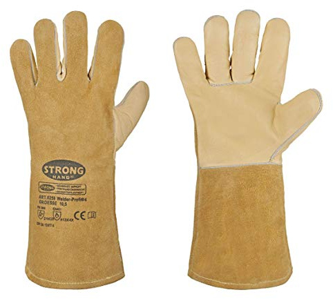 STRONGHAND Welder-Profi 4® Schweißerhandschuhe Größe XL / 10,5 Lange Robuste Hitzebeständige Echtleder-Schutzhandschuhe mit angenehmen Trageklima für Schweißer - EN 388/407/420
