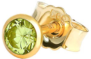 NKlaus Ohrstecker aus 585er Gelbgold 14 Karat mit echtem Peridot 1 Stück | Naturstein: Steinfarbe kann vom Foto abweichen; ohne Geschenkverpackung