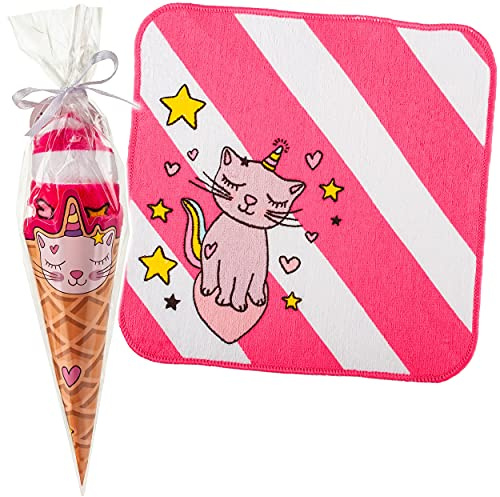 alles-meine.de GmbH Schule & Schulanfang Artikel frei wählbar Waschlappen/kleines Handtuch - ABC - Katze/Einhorn - Eistüte - pink - Frottee aus 100% Baumwolle - Schultüt..