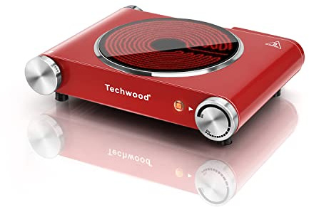 Hot Plate, Techwood Single Burner for Cooking, 1200W Portable Infrared Ceramic Electric Stove with Adjustable Temperature, 7.1” Cooktop for Home/RV/Camp, Compatible for All Cookwares, Red