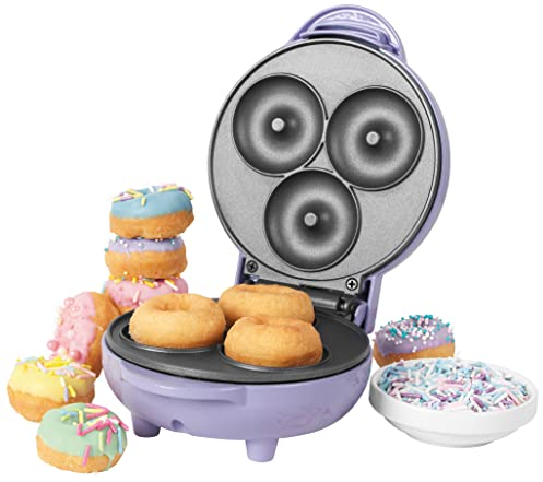 Giles & Posner EK4698GSPP Doughnut Maker – Non-Stick Cooking Plates, Mini Donut Machine for 3 Donuts, Easy Clean Snack Dessert Making for Kids, Vegan, Breakfast Doughnuts, Sorbet Pastel Purple, 500 W