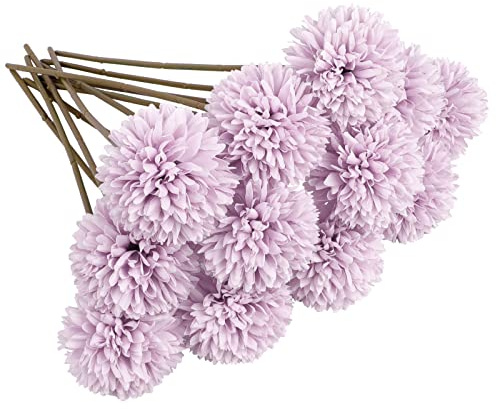 Aoleytech 12pcs Artificial Chrysanthemum Balls, Artificial Hydrangea Bouquet, Silk Fake Chrysanthemum Plants for Indoor, Outdoor, Garden, Flower Arrangement, Home Decor - (Purple)