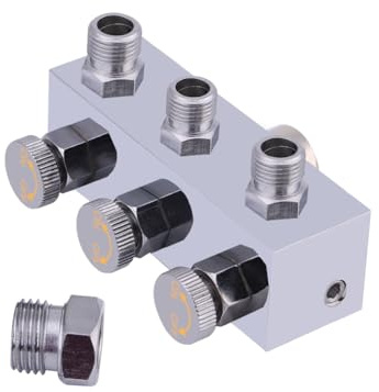 Tiiyee Divisor de Manguera Aire, Mangueras Aires para Aerógrafos Aerógrafo 3 Vías Ajuste la Perilla Válvula Regulación Aire Juego adaptadores Perillas Accesorio Colector Metal Conec