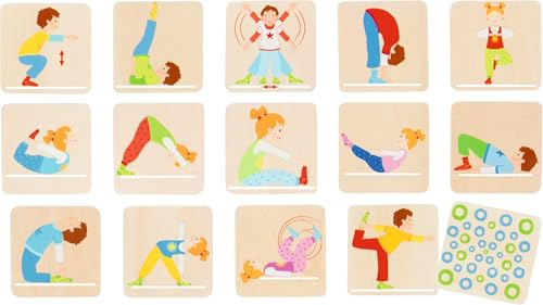 goki 56647 - Memospiel Activity Gymnastik Holz, Erinnerungsspiel Klassiker mit Sportmotiven, Paare Finden, Fördert Gedächtnis & visuelle Wahrnehmung und Koordination der Kinder, 32-er Set, ab 3 Jahr