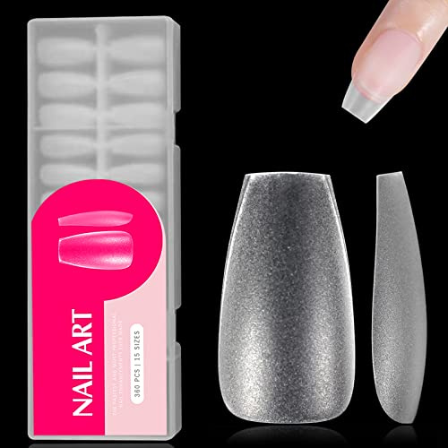 360 Stück Full Cover Soft Gel Tips,Nail Tips Volle Abdeckung,Full Matte Full Cover Nagelspitzen,Ballerina Zum Aufkleben Nail Art für Nagelverlängerung,15 Größen(Medium Coffin)