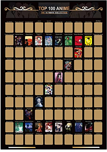 VOHESEA 100 Anime Scratch Off Poster Anime Bucket List A2 Scratch off Top 100 Animes Bucket List Poster Beste Japanische Animation All, Animes Merch Geschenke Ideen für Fans & Enthusiasten