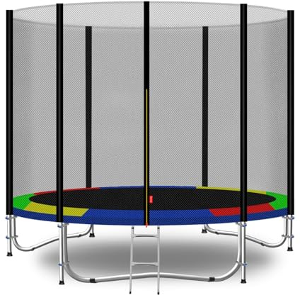 Baunsal® Trampolin Outdoor Ø 244 cm (EXD) bunt als Komplettset mit Federabdeckung, Sprungmatte, Netz und Leiter - Gartentrampolin Spielzeug für Kinder