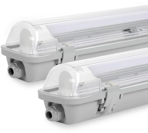 Sonnewelt Reglette LED garage 120cm Eclairage Led etanche 2 unités 18W 1530LM IP65 T8 Tube Reglette Led etanche Blanc neutre 4000K Garage Atelier Plafonnier pour Atelier,Sous Sol,Bureau