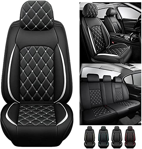 Sitzbezüge Auto Leder Autositzbezüge Universal Set für Opel Astra K/Astra K Sports Tourer/Astra L/Antara/Ampera/Zafira Life/Zafira A/Zafira B/Zafira Schwarz Weiß , Kissen 5-Sitz Vorne Hinten Sitz Prot