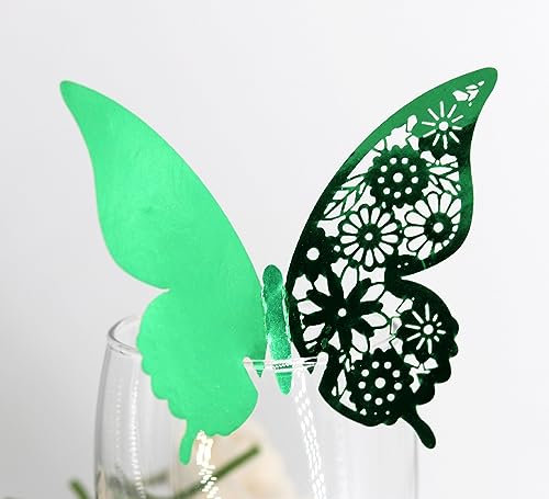 50 segnaposto a forma di farfalla, per matrimonio, in vetro, per bicchieri da vino, tazza, segnaposto, battesimo, comunione, decorazione da tavolo, festa di compleanno, decorazione per la casa, verde