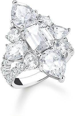THOMAS SABO Cocktailring mit weißen Steinen in drei Schliffarten Silber 925 Sterlingsilber
