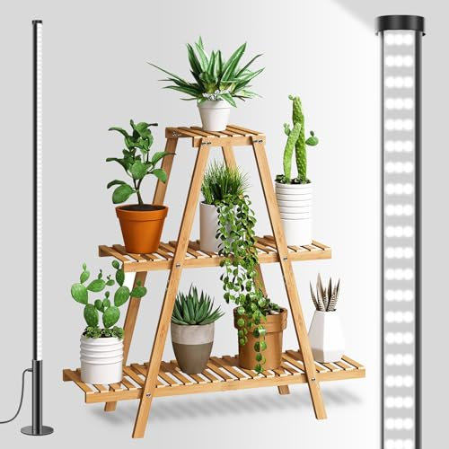 wolezek 216 LEDs Grow Lights for Indoor Plants, 4/4.6ft Height Standing Grow Light, 3 Mounting Modes, 42W 6000K LED Grow Light Full Spectrum with Anti-Slip Round Base