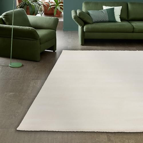 Schöner Wohnen Kollektion Hochwertiger Teppich Wohnzimmer, Schlafzimmer - Kurzflorteppich weich - Flachgewebe Moderne Muster - Schimmerndes Design - Teppich Creme 200 x 290 cm