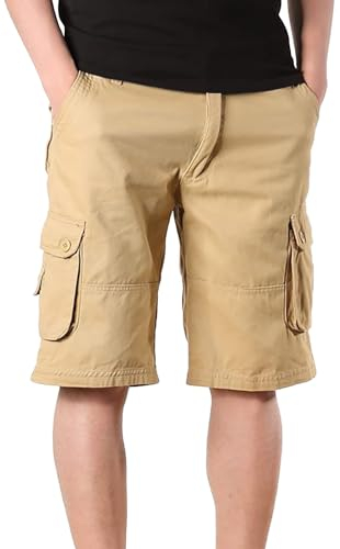 Men's Chino Cargo Shorts with Pockets Bermuda Men's Chino Shorts Sports Shorts Short Fitness Trousers Short Jogging Bottoms Summer Shorts Plain Loose Fit Short Casual Trousers, Yellow 1, 3XL