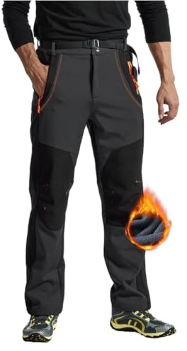 Rdruko Pantalones de esquí para hombre, impermeables, para invierno, softshell, resistentes al viento, cálidos, de invierno, térmicos, forrados, pantalones de snowboard, pantalones de trekking con