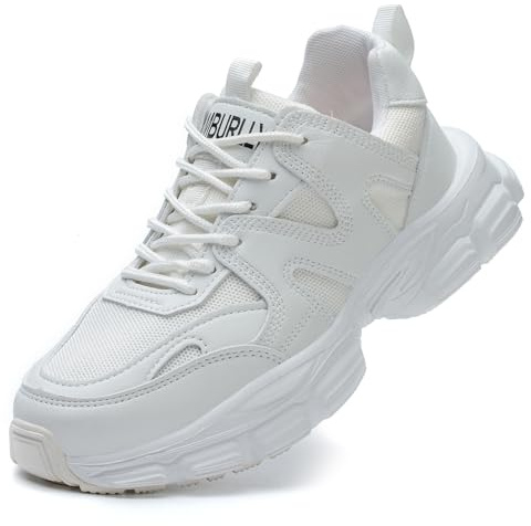 COOU Scarpe antinfortunistiche da donna, con puntale in acciaio, antiscivolo, a prova di foratura, leggere, da lavoro, bianco, 38 2/3 EU