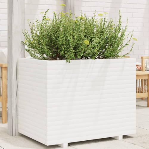 Sufrk Jardinière Blanc 90x60x72 cm Bois de pin Massif,Jardiniere sur Pieds,Bac avec Treillis,Jardiniere Terrasse