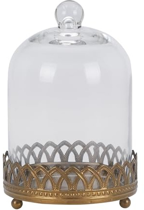 Twakutwku 8 Tall Large Sturdy Handmade Glass Cloche Dome with Metal Base in Gold for Plant, Terrarium, Collectibles, Candle. Cloche Glass Dome, Bell Jar Display Case (Gold, 8)