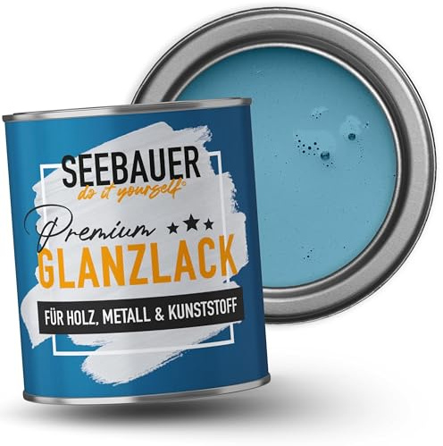 SEEBAUER diy Glanzlack Blau 375ml für Innen & Außen (No. 813 Blue Ridge) Möbelfarbe ohne Schleifen - Hybrid-Lack für Holz, Metall & Kunststoff - Holzlack, Möbellack hohe Deckkraft