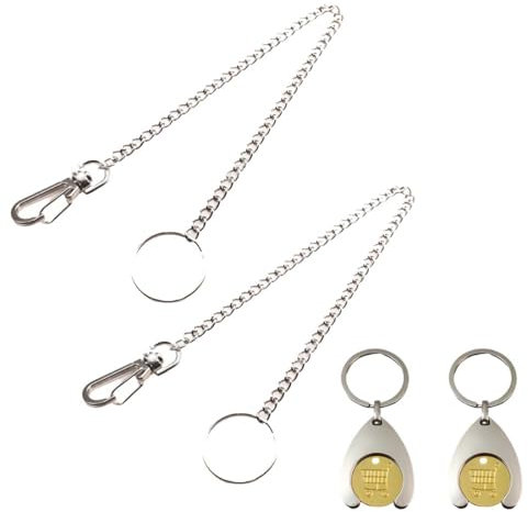 WeddHuis 2-pièces Ensemble Porte-clés Chariot, Jeton de Caddie Amovible, Jeton de Chariot, Jeton de Caddie Amovible, avec Chaîne de Clés 40cm (Acier Inoxydable)