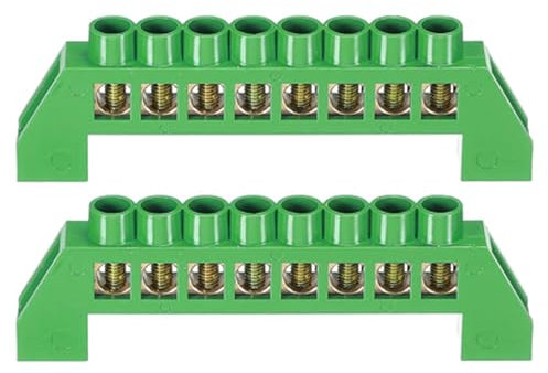 2Pcs Terminal Grounding Bar 8 Positions Brass Wire Screw Terminal Bus Bar Block Grounding Strip Green Shell for Electrical Distribution